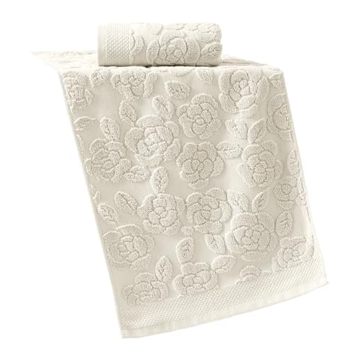 Rose Hand Towel Set of 2 Super Soft 100% Cotton Embossed Floral Pattern Highly Absorbent Decorative Bath Hand Towels for Bathroom 13x 29 Inch