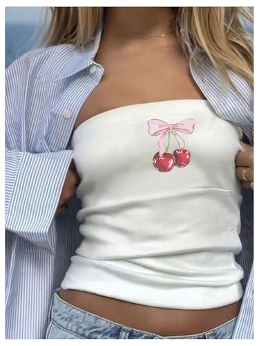 Women's Strapless Y2k Graphic Tube Crop Top Sleeveless Summer Bandeau Tops