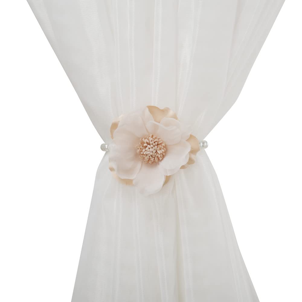 Elegant Pearl Magnetic Curtain Tieback with Handmade Flower Decorative Drapery Holdbacks Rope Holder