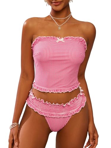 Women's Bandeau Tankini Swimsuit Asymmetrical Slit Bowknot String High Cut Fairyland Cheeky Bathing Suit