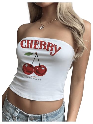 Women's Strapless Y2k Graphic Tube Crop Top Sleeveless Summer Bandeau Tops