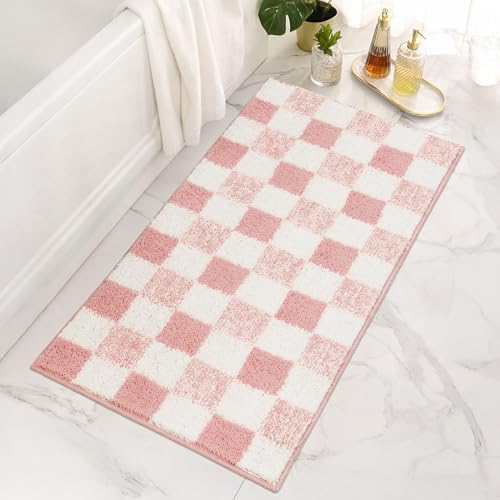 Checkered Bathroom Rugs, Fluffy Rug, Absorbent Microfiber Ultra Soft Bath Mat Washable, Non-Slip Bath Mats for Bathroom, Cute Floor Mat