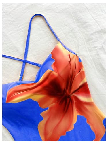 Women's Floral Print Split Thigh Bodycon Dress Criss Cross Skinny Long Cami Dresses