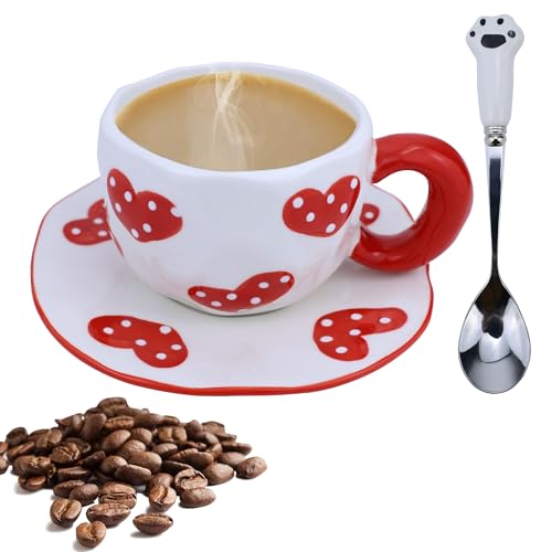 Coquette Bow Coffee Mug Personalized Set with Saucer Mug Porcelain Coffee Tea Cup 12oz