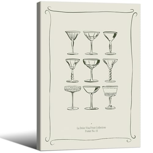Cocktail Poster Alcohol Drink Wall Art Preppy Bar Cart Canvas Prints for Funky Bar Kitchen Wall Decor