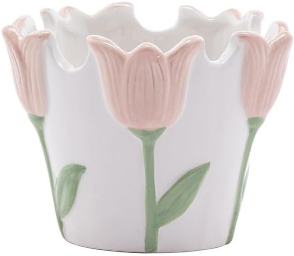 Succulent Herb Flower Pot 3.5 Inch Ceramic Pink Tulip