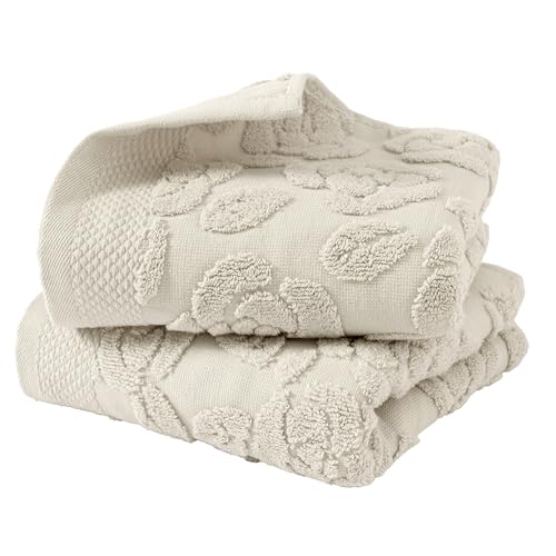 Rose Hand Towel Set of 2 Super Soft 100% Cotton Embossed Floral Pattern Highly Absorbent Decorative Bath Hand Towels for Bathroom 13x 29 Inch