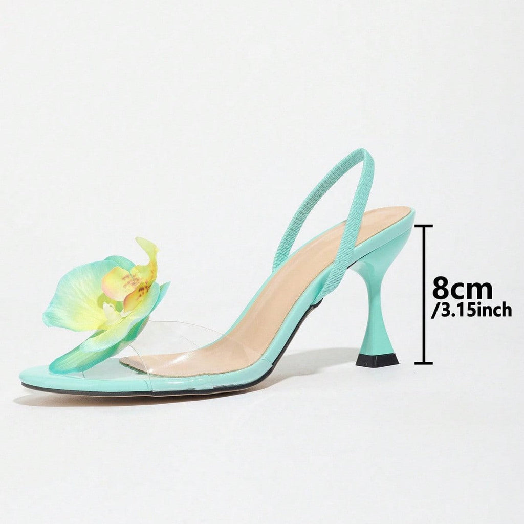 Women's Round Toe Three-dimensional Flower Back Strap Stiletto Heel Sandals