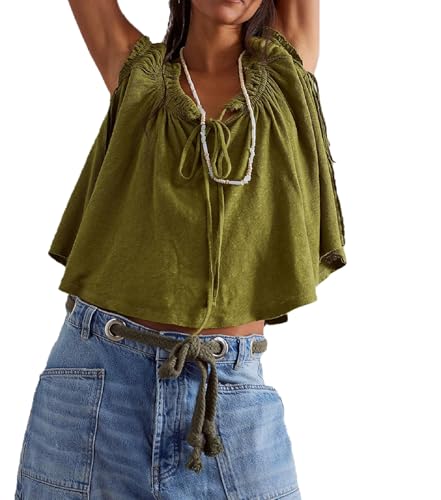 Y2K Short Sleeve Babydoll Tops for Women Cute Aesthetic U Neck Teen Girls Tshirt Ruffle Hem Patchwork Peplum Shirts