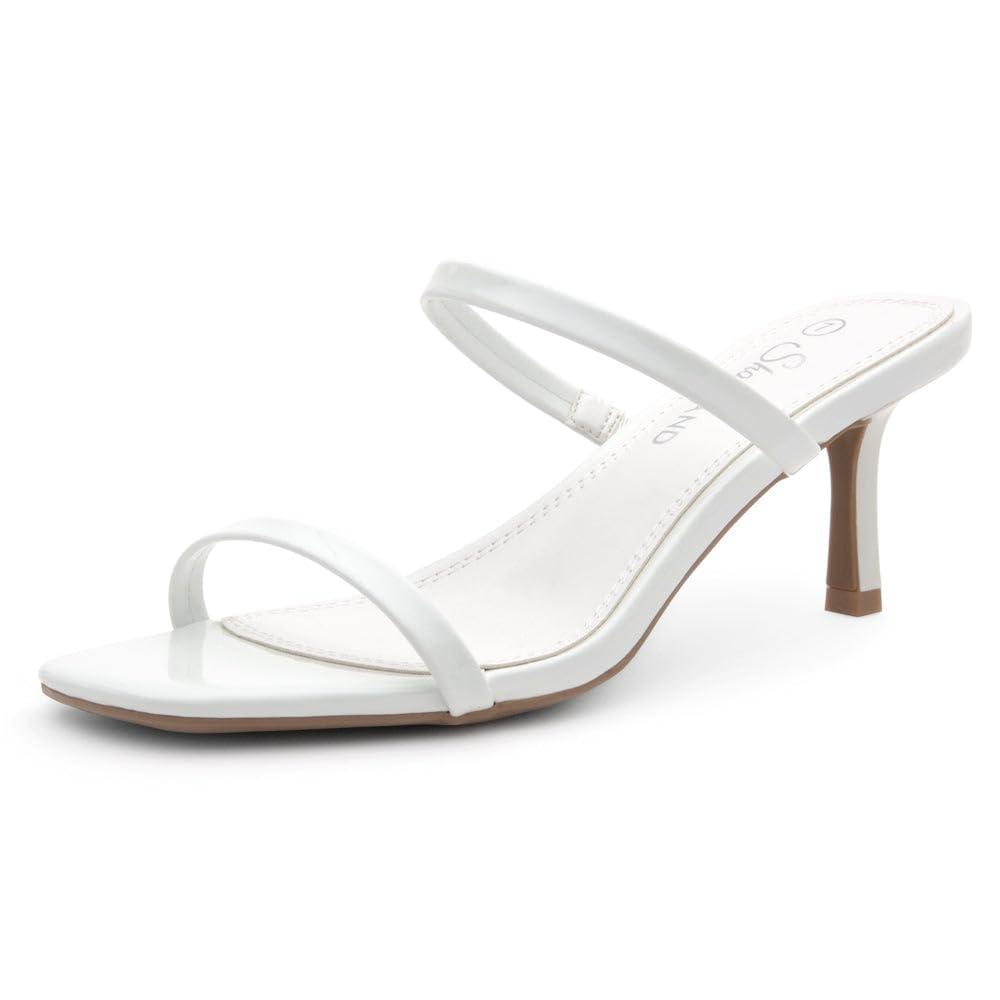 Women's Low Heels | Kitten Heel Sandals for Women | Open Toe Slip-On Slides | Two-Strap Heeled Mules