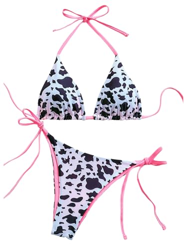 Women's 2 Piece Leopard Bikini Set Cheetah Thong Bikini Sexy String High Cut Bathing Suit Cheeky Triangle Swimsuit