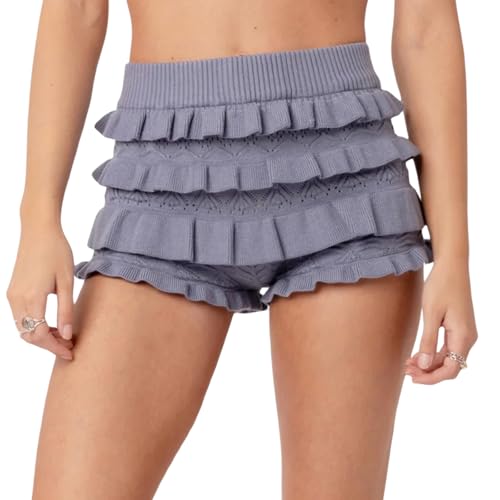 Women Y2k Ruffle Bloomer Shorts Slim Fit Sexy Smocked Lolita Short Pants Pj Lounge Boxers Micro Shorts Bottoms