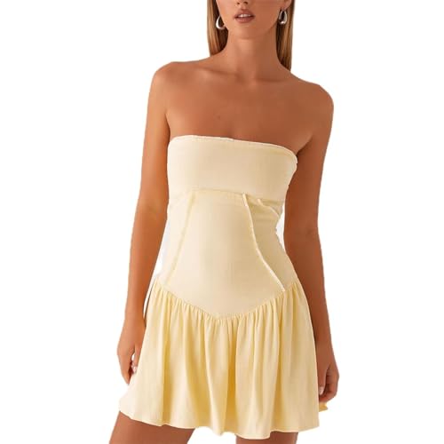 Women's Strapless 3D Flower Mini Dress Sexy Ruffle Short Tube Dress with 3DFloral Bodycon Backless Cocktail Party