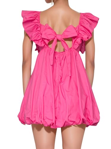 Summer Mini Deep V-Neck Babydoll Dress â€?Backless Lace-Up Sexy Bubble Dress