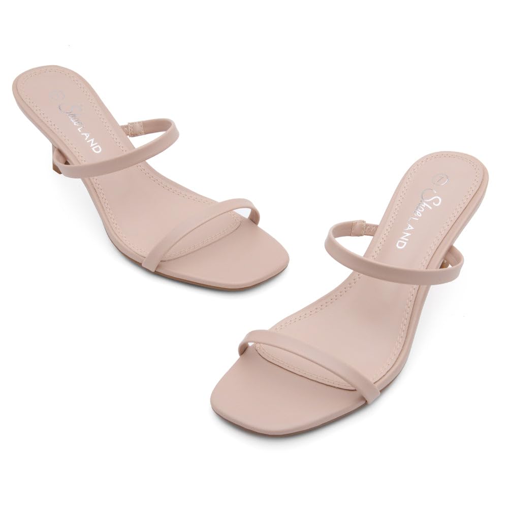 Women's Low Heels | Kitten Heel Sandals for Women | Open Toe Slip-On Slides | Two-Strap Heeled Mules