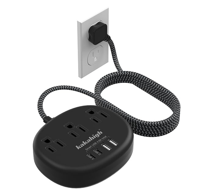 Cute Surge Protector â€?5FT Flat Extension Cord, 3 Outlets, 4 USB Ports (24W)