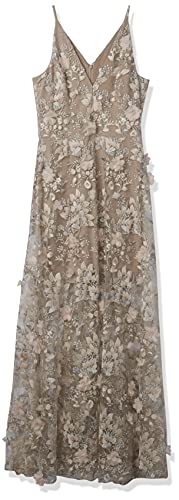 Women's Embellished Plunging Gown Sleeveless Floral Long Dress