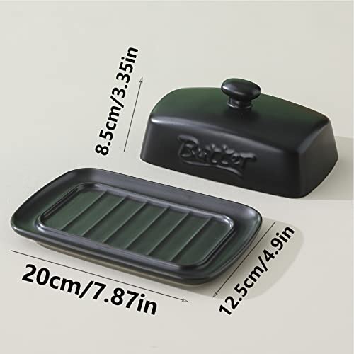 Large Porcelain Butter Dish with Lid, Henten Home Classic Matte Butter Keeper for Countertop