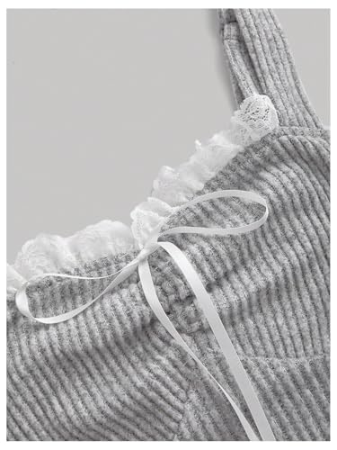 Women's Frill Trim Bow Front Camisole Tank Tops Rib Knit Sleeveless Top