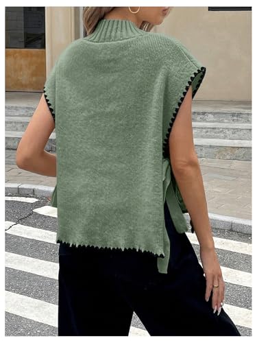 Women's Bow Tie Side Mock Neck Sweater Vest Coquette Split Sleeveless Knit Tops
