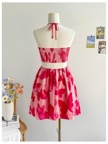 Women's Floral Halter Neck Vacation Dress Sleeveless Cut Out Boho Cami Dress