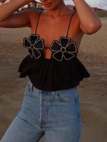 Women's Tank Tops 3D Flower Summer Sleeveless Sexy Backless Top Camisoles Y2k Going Out Party Shirt Streetwear