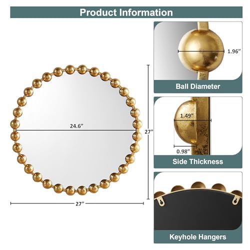 Metal Spherical Frame Round Mirror 36" Diameter