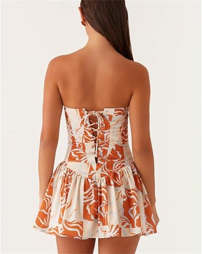 Women's Strapless 3D Flower Mini Dress Sexy Ruffle Short Tube Dress with 3DFloral Bodycon Backless Cocktail Party