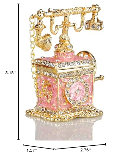 Hand Painted Enameled Decorative Telephone Hinged Jewelry Trinket Bo