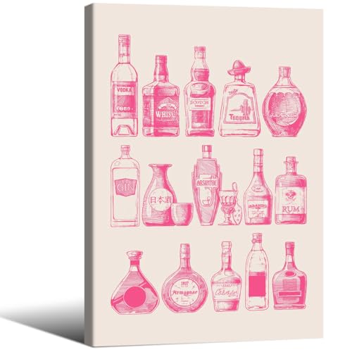 Cocktail Poster Alcohol Drink Wall Art Preppy Bar Cart Canvas Prints for Funky Bar Kitchen Wall Decor