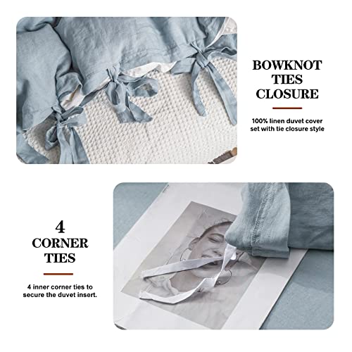 The 100% Linen Duvet Cover Set, 3 Pieces Belgian Flax Breathable Bedding,(1 Comforter Cover+2 Pillowshams) with Tie Closure Style