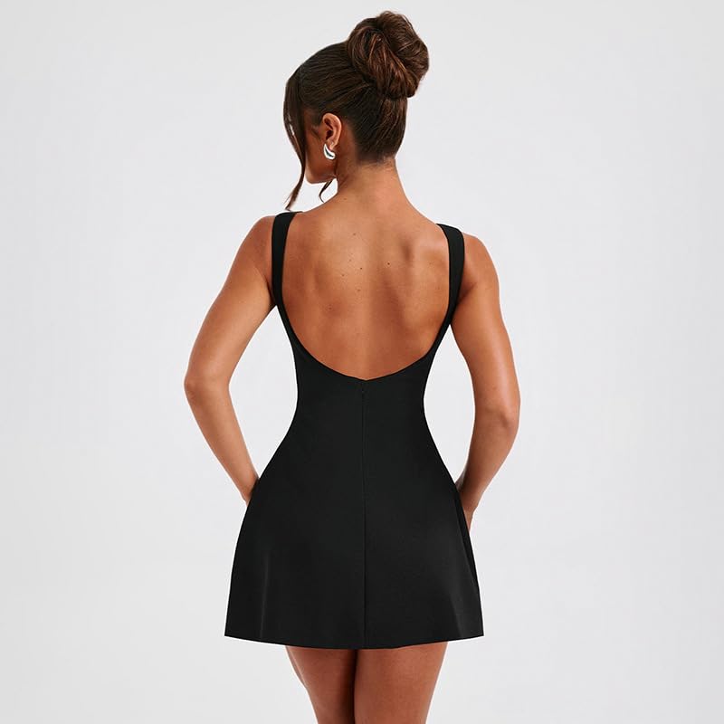 Women Sexy Backless Mini Dress Sleeveless Open Back A Line Tank Dress