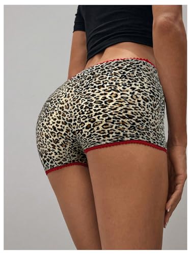 Women's Y2k Low Waist Biker Shorts Leopard Print Lace Trim Track Shorts