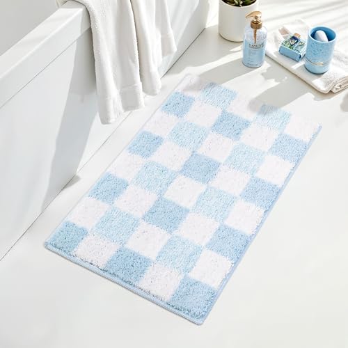 Checkered Bathroom Rugs, Fluffy Rug, Absorbent Microfiber Ultra Soft Bath Mat Washable, Non-Slip Bath Mats for Bathroom, Cute Floor Mat