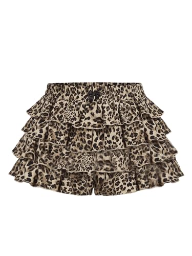 Women's Plus Size Ruffle Bloomers Shorts Y2k Leopard Layered Lolita Pumpkin Bottoms Mini Shorts