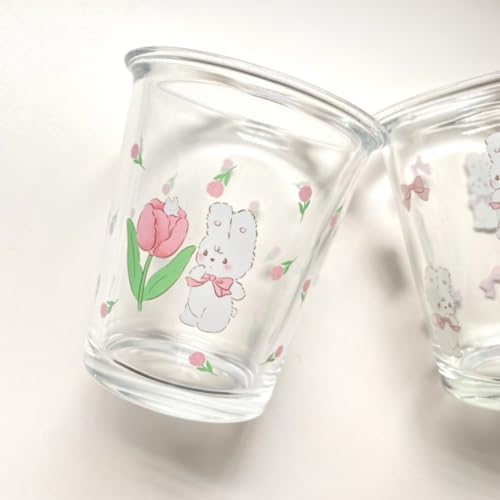 Set of 2 12 oz French Drinking Glasses Floral Juice Cup Cute Rabbit Bow Glass Cups