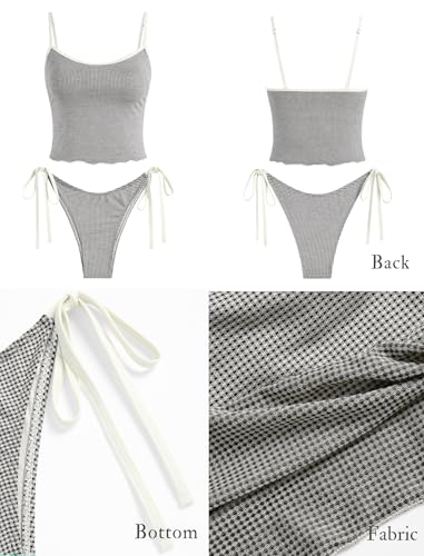 Tankini Swimsuits for Women Tie Front Tummy Control Spliced Ruffles Bikini Sets Two Piece Bathing Suits
