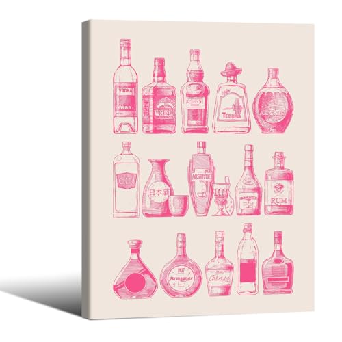 Cocktail Poster Alcohol Drink Wall Art Preppy Bar Cart Canvas Prints for Funky Bar Kitchen Wall Decor