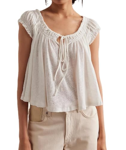 Y2K Short Sleeve Babydoll Tops for Women Cute Aesthetic U Neck Teen Girls Tshirt Ruffle Hem Patchwork Peplum Shirts