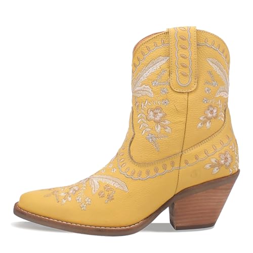 Womens Primrose Metallic Embroidered Floral Snip Toe Casual Boots Ankle Mid Heel 2-3"