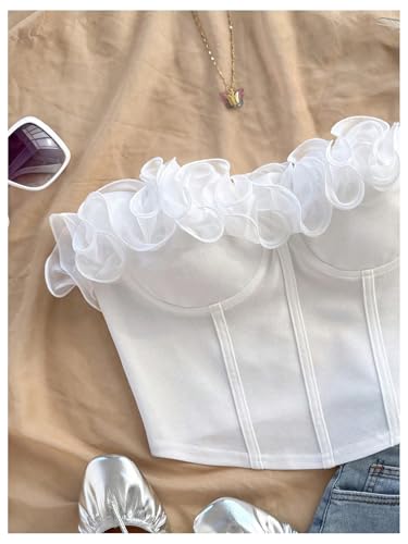 Women's Coquette Ruffle Trim Corset Tops Sleeveless Summer Tube Crop Tops