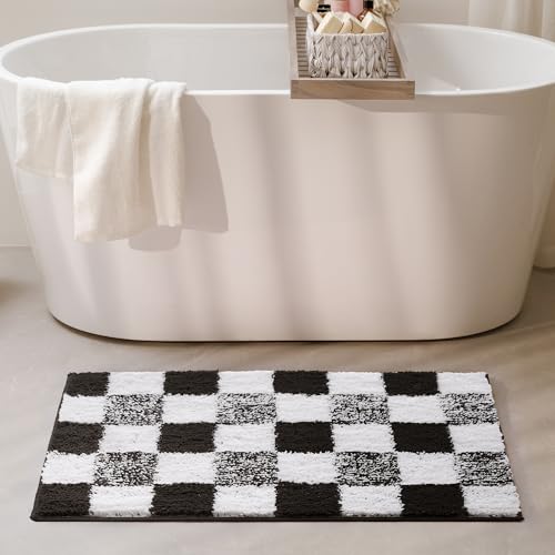 Checkered Bathroom Rugs, Fluffy Rug, Absorbent Microfiber Ultra Soft Bath Mat Washable, Non-Slip Bath Mats for Bathroom, Cute Floor Mat