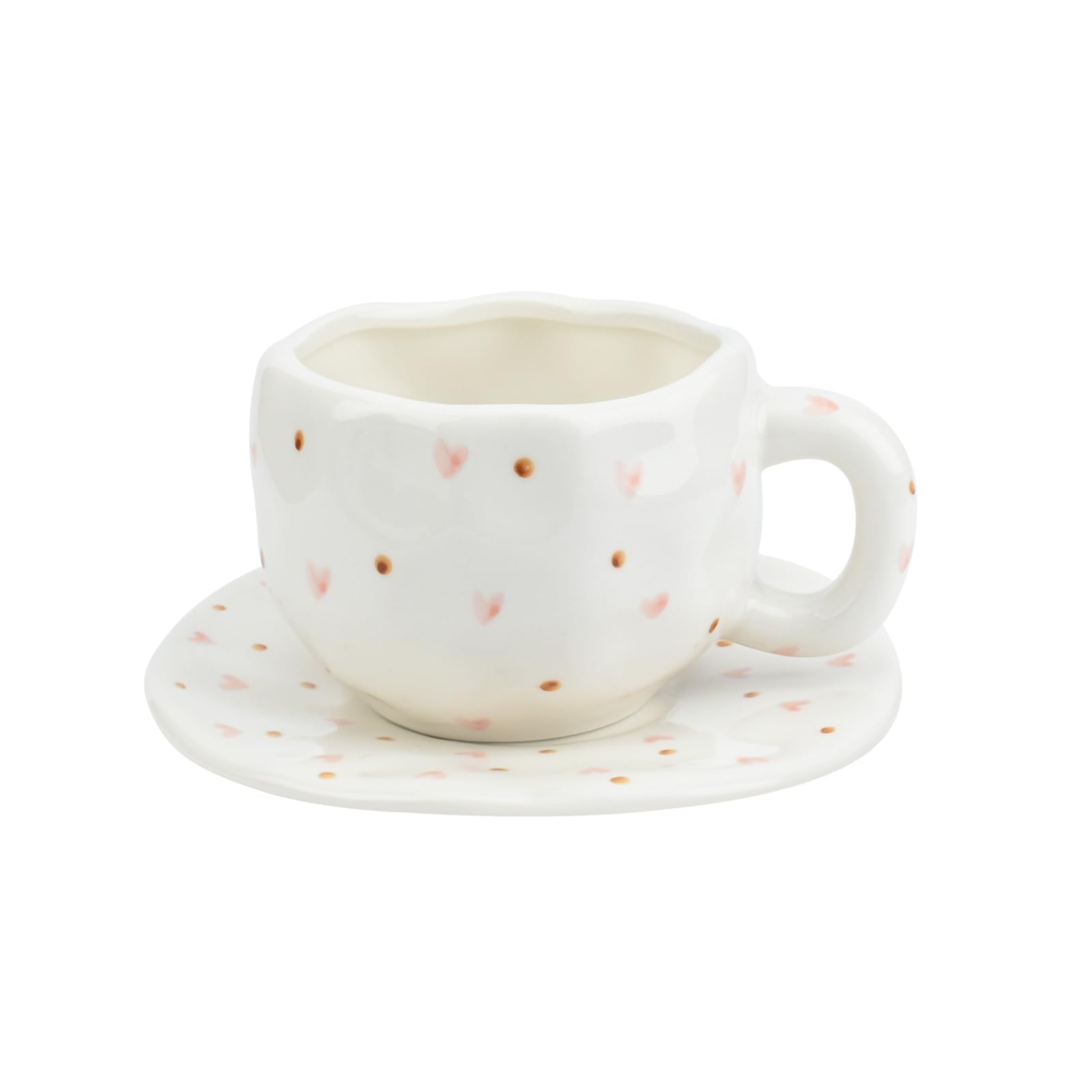 Ceramic Coffee Mug with Saucer Set, Cute Creative Cup Unique Irregular Design, 10 oz/300 ml