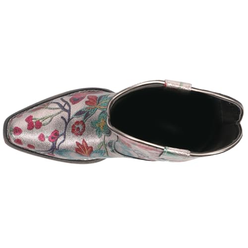 Womens Ingrid Floral Metallic Snip Toe Casual Boots Ankle Low Heel 1-2"