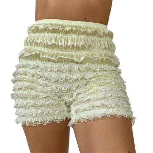 Womens Ruffle Bloomer Shorts Y2k Elastic Gingham Fruit Print Cute Frilly Lounge Sleep Pj Mini Micro Boy Shorts