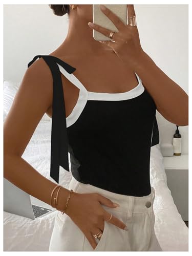 Women's Coquette Bow Tie Shoulder Tank Tops Backless Fitted Crop Tops