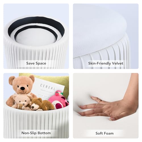 Set of 3 Velvet Round Storage Ottomans â€?Modern Upholstered Vanity Stool & Foot Rest with Hidden Storage