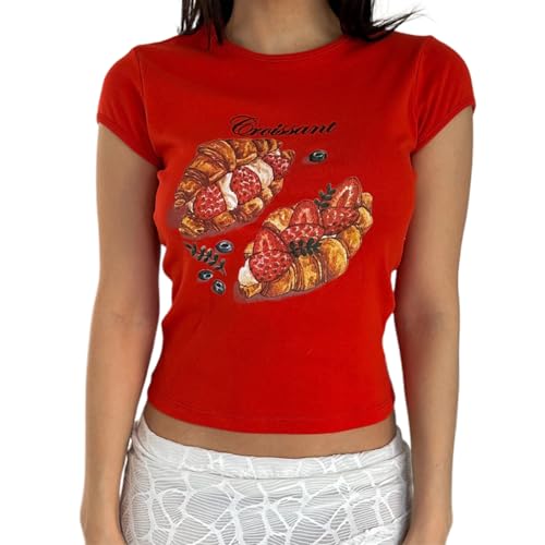 Women Hawaii Baby Tees Y2K Short Sleeve Crewneck Aesthetic Graphic Slim Fit Crop Tops