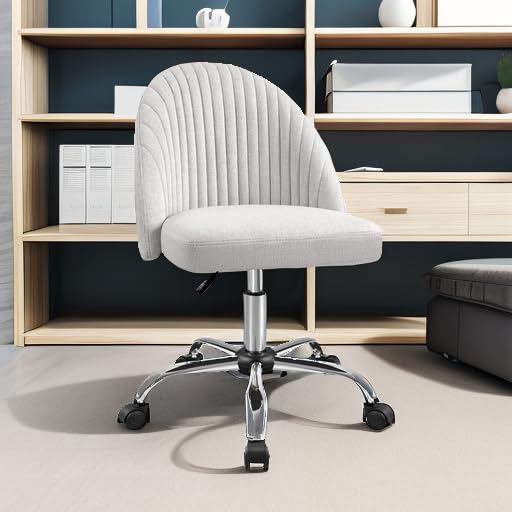 Modern Armless Cute Adjustable Swivel Padded Fabric Vanity Chair with Wheels