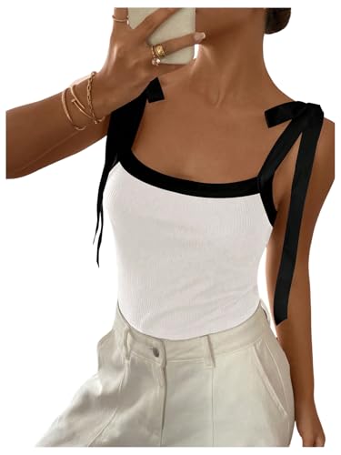 Women's Coquette Bow Tie Shoulder Tank Tops Backless Fitted Crop Tops